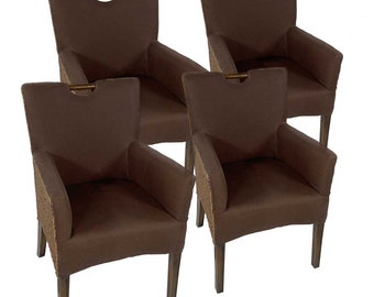 Esszimmer Stühle Set 4 Stück Rattan Armlehner Sessel Bilbao Polsterstuhl Polstersessel prairie brown