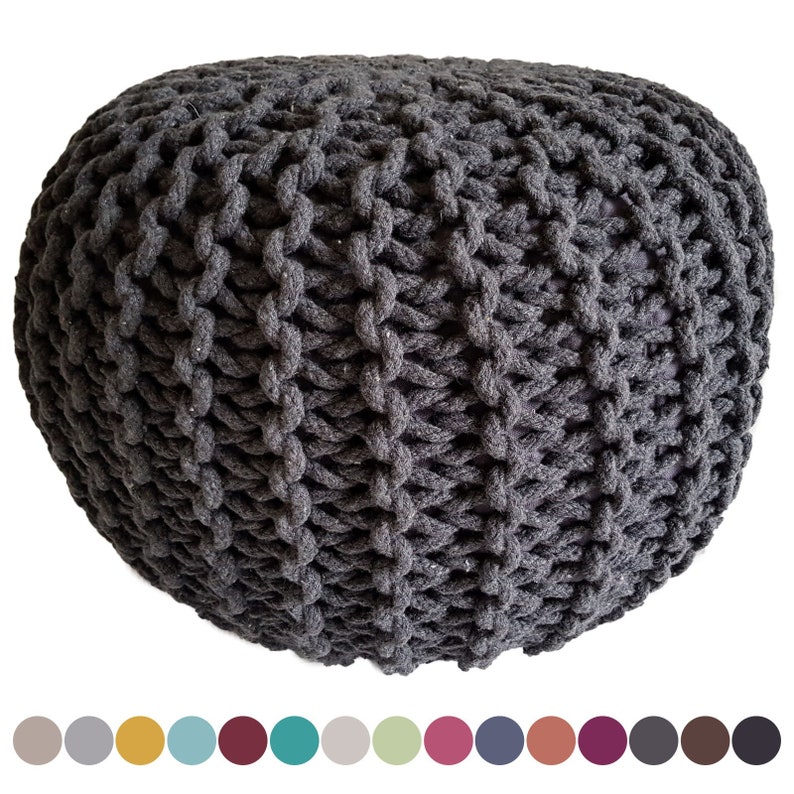 Sitzpouf Strickhocker Pouf Ø 45 H 30 cm Bodenkissen Indoor Baumwolle nachhaltig recycelt Bild 9