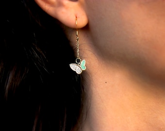 Delicate Resin Butterfly Earrings, 18k Gold Plated Vibrant Colors Dangling Earrings, Minimalist Hypoallergenic jewelry, Epoxy Pendants
