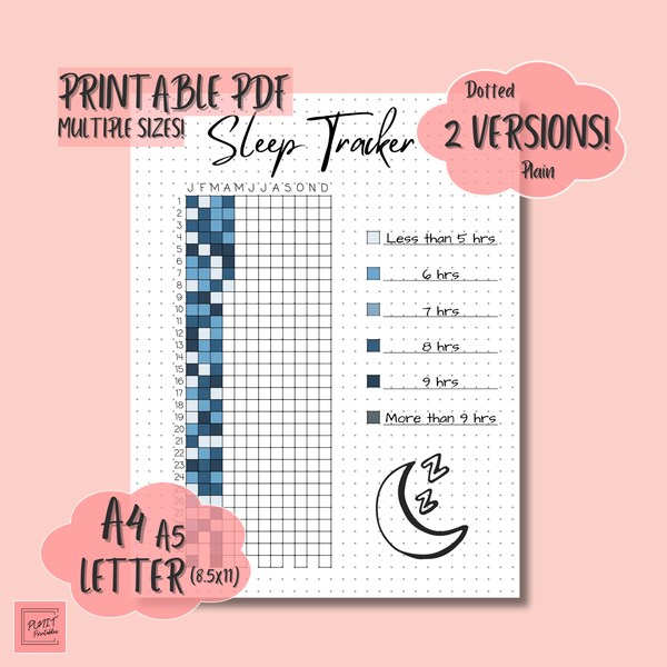 Sleep Tracker Yearly, Printable A4, A5 and Letter, Organizational Tracker, Sleep Log, Improve Sleep Quality, Digital Download Journal