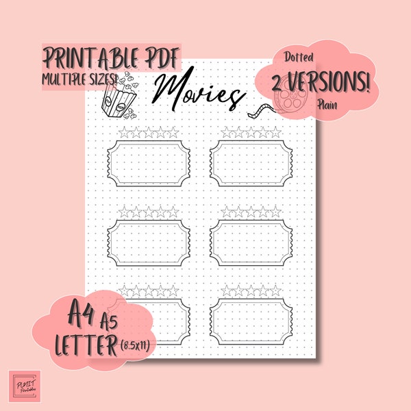 Movie Tracker Monthly, Printable Tracker A4 A5 and Letter, Organizational Planner, Movie Show Log, Digital Download Journal Template
