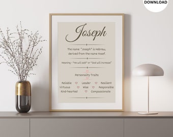 Joseph Personalized Name Art | Name Meaning | Printable Wall Art | Instant Download | High-Resolution Printable | Nursery | Baby Gift