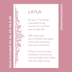 Personalized 1st Birthday Poem For Layla Printable Celebration Verse For Daughter Granddaughter Turning One Instant Download Poetry For Kids