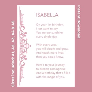 Personalized Happy 1st Birthday Poem For Isabella Printable Celebration Verse For Little Girl Turning One Instant Download Children&#39;s Rhyme