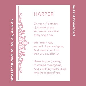 Personalized Happy 1st Birthday Poem For Harper Printable Joyful Greeting For Daughter Granddaughter Turning One Instant Download