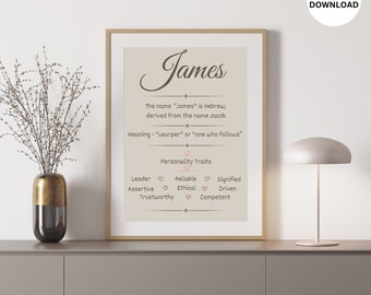Meaning Of The Name James | Discover The Meaning, Origin & Personality Traits Of Your Baby's Name | Printable Wall Art