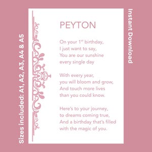 Peyton Personalized Happy 1st Birthday Poem For Daughter Granddaughter Niece Turning One Instant Download Children&#39;s Rhyme Milestone Gift