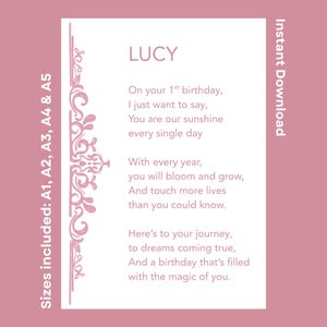 Personalized Happy 1st Birthday Poem For Lucy Printable Celebration Verse For Daughter Granddaughter Turning One Instant Download Kids Rhyme
