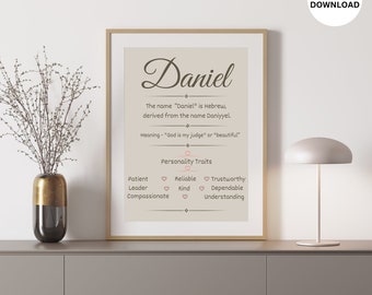 Meaning Of The Name Daniel  | Discover The Meaning, Origin & Personality Traits Of Your Baby's Name | Printable Wall Art | Nursery Decor