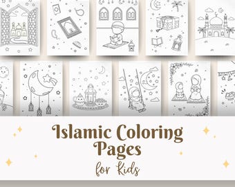 30 Islamic Coloring Pages for Kids, Muslim Kids, Ramadan Activity, Digital, No-Face Style