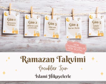 Çocuklar İçin Yazdırılabilir Ramazan Takvimi, İslami Hikayeler, Türkçe, Turkish, PDF, Printable