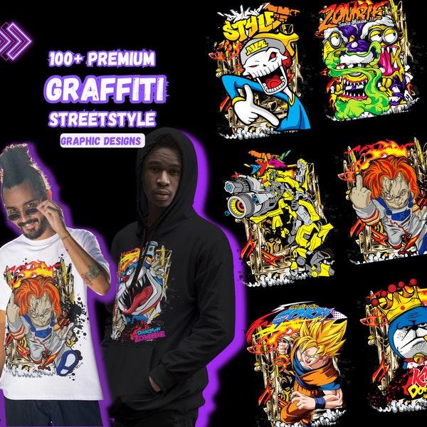 100+ Grafitti Pop Streetstyle Graphic Designs ver. 4 | T-shirt designs | Print on demand | Printify | Sublimation | Hiphop bundle | Gift