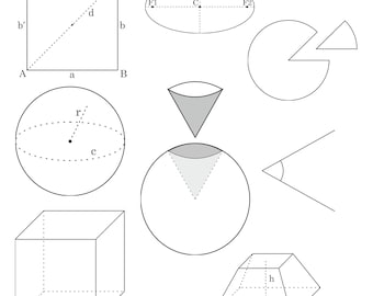 Geometric shapes (plane figures, solid figures). Vector Art in a single SVG file (complete set of figures, lines, angles, objects, icons)