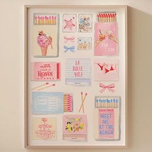 Coastal Hand Painted Matchbox Pastel Print Vintage Matchbox Print Retro Pink Matches Wall Art Aesthetic Print Apartment College Coquette Art