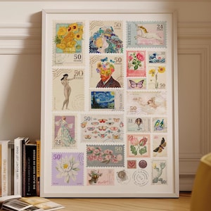 Impresión de sellos vintage de Coquette, póster de colección de sellos retro de moda, arte de pared retro, impresión estética divertida para apartamento, descarga instantánea
