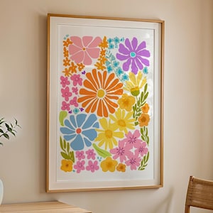 Colorful Flowers Minimalist Wall Art Prints Girly Wall Decor Bedroom Wall Prints Coquette Aesthetic Retro Flower Poster Funky Wall Decor