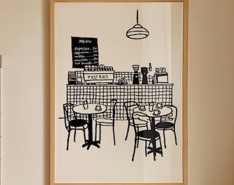 Coffee Shop Minimalist Wall Art Digital Print Coffee Lover Decor Black and White Hand Drawn Coffee Kitchen Decor Printable Art Poster