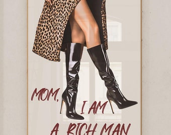 Trendy Leopard Print Latex  Boots, Retro It Girl Bar Cart, Rich Man Luxe Edition, Preppy Dorm Decor, Feminist Wall Art Instant Download