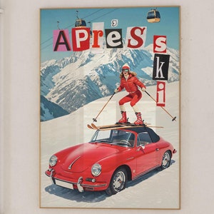 Retro Après Ski Wall Art Cutout Letter Magazine Cover Retro Car Print Trendy Poster Girl Room Decor Vintage Ski Girl Winter Wall Art Digital