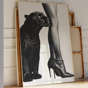 Black Panther Portrait Art Print: Feminist Fashion, Retro Girly Decor (Digital Download)
