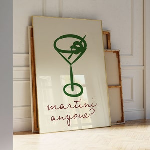 Bar Cart Prints Retro Wall Art Cocktail Martini Alkohol Plakaty Wystrój mieszkania Kuchnia Funky Trendy Wall Art Prints And Posters Czerwony Zielony
