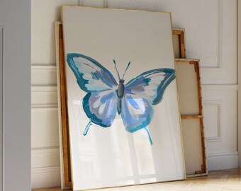 Vlinderprint, babyblauwe girly digitale print, schilderij kinderkamer, meisjeskamer schilderij, coquette esthetiek, preppy trendy muurkunst, decor slaapzaal