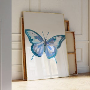 Butterfly Print, Baby Blue Girly Digital Print, Girl&#39;s Nursery Room Painting, Coquette Aesthetic, Preppy Trendy Wall Art, Dorm Room Decor