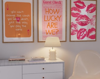 Pink And Orange Prints Wall Art Set Of 3 Three Prints Girly Wall Decor Dorm Bedroom Posters Aesthetic Digital Art College Girl Pink Wall Art