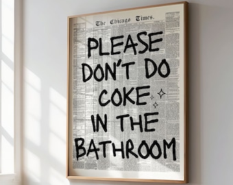 Doe alsjeblieft geen cola in de badkamer print roze muur kunst trendy afdrukbare kunst retro print preppy muur kunst prints disco kunst retro funky decor