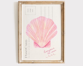 Coastal Seashell Pink Wall Art Print , Coastal Granddaughter Aesthetic Room Decor, Vintage Coastal Wall Art, Beach Preppy Girls Dorm Room
