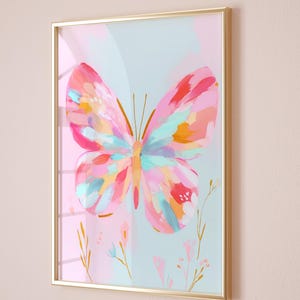 Butterfly Print, Pink Girly Digital Print, Girl&#39;s Nursery Room Painting, Coquette Aesthetic, Preppy Trendy Wall Art, Dorm Room Decor