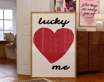 Lucky Me CuteWall Art Prints Lucky Me Red Wall Art Print Aesthetic Posters Colorful Bedroom Decor Retro Wall Prints And Posters Girly Cute