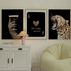 3er-Set Schwarzer Leopard-Gepard-Druck Schwarz Trendy Karten Wie glücklich sind wir Trendy Wand Kunst Galerie Preppy Espresso Martini Home Digitaldruck