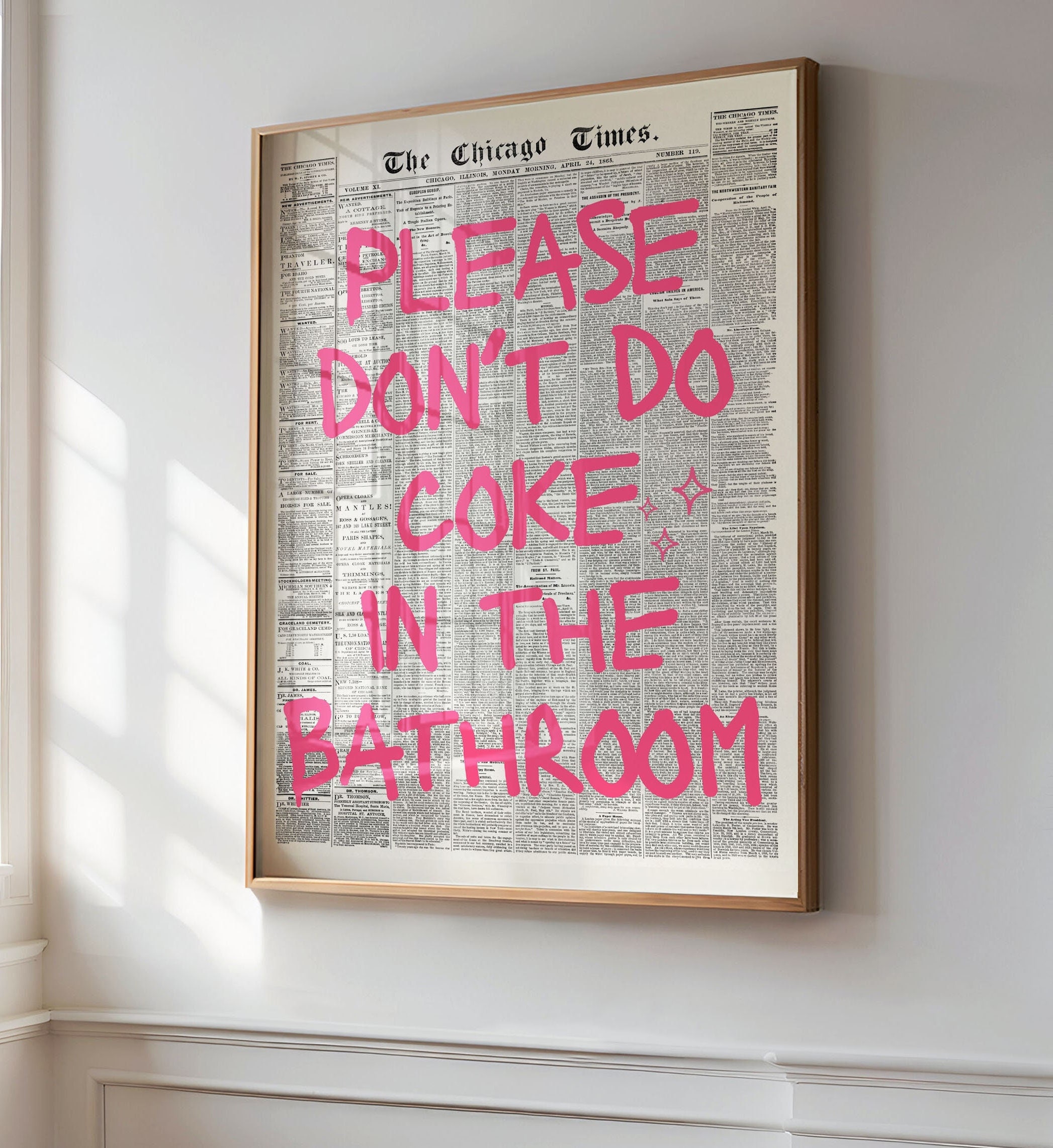 Please Don't Do Coke In The Bathroom Print Pink Wall Art Trendy Printable Art Retro Print Preppy Wall Art Prints Disco Art Retro Funky Decor