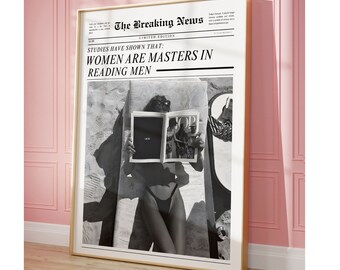 Black And White Newspaper Poster Trendy Wall Art Prints Feminist Decor Girly Digital Prints News Wall Art Cute Apartment Decor Bar CartArt