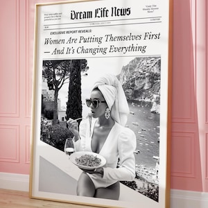 Druki Gazet Modna Sztuka Cyfrowa Kobieta Manifestująca Życie Druk Makaronu Retro Dekoracja Luksusowa Sztuka Ścienna Vogue Apartament Estetyczny Wystrój Pokoju W Akademiku