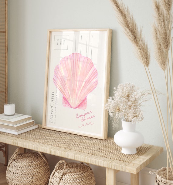 Pink Coastal Cowgirl Wall Art Poster Hanger Frame, Seashell Wall Decor