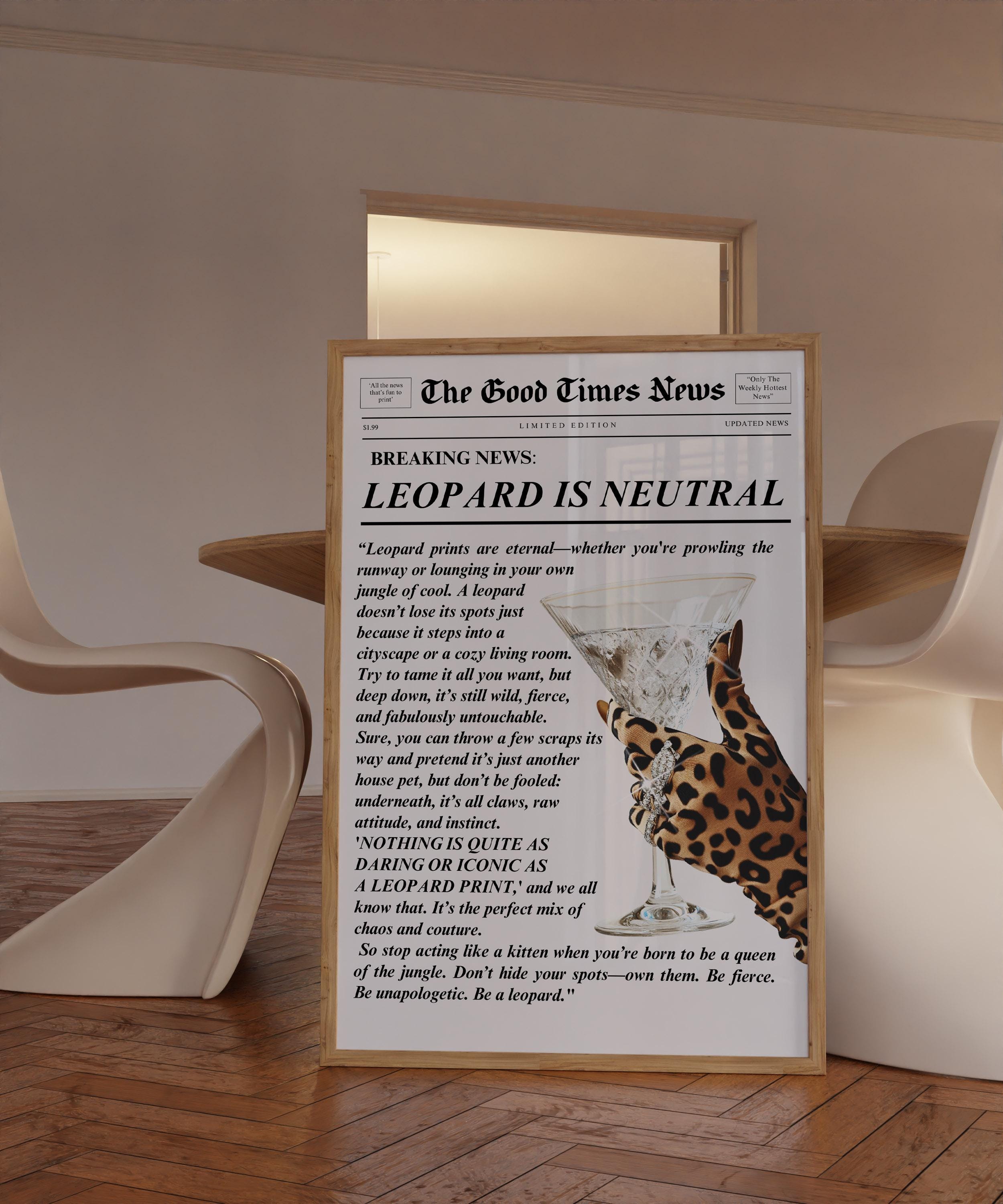 ビンテージハガキ Vintage Leopard Print and Martini Poster Retro Bar Cart Good