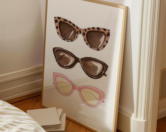 Trendy Sunglasses Art Print: Cheetah, Girly, Summer Decor (Digital Download)