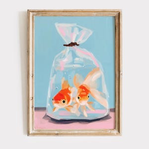 Gold Fish Couple Print Cute Girly Wall Art Preppy Summer Digital Print Pink Aesthetic Trendy Wall Art College Apartment Aesthetic Dorm Room