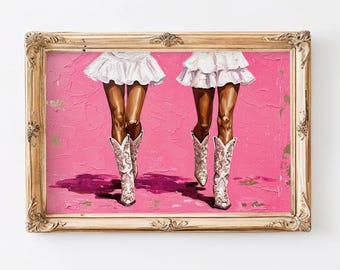 Pink Cowgirl Boots Art Print: Coastal Western Decor (Digital Print)