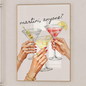 Bar Cart Prints, Cheers Print Trendy Wall Art Printable Kitchen Wall Art Drinks Digital Print Cocktail Print Martini Girly Wall Art Colorful
