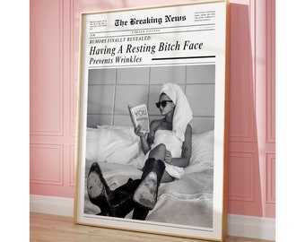 Black and White Hot Cowgirl Print Newspapers Wall Art The Breaking News That Girl Vintage Bar Cart It Girl Dorm Retro Wall Art Trendy Prints