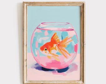 Gold Fish Aquarium Print Cute Girly Wall Art Preppy Summer Digital Print Aesthetic Trendy Wall Art College Apartment Aesthetic Dorm Room
