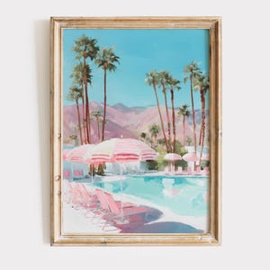 Swimming Pool Summer Art Retro Aesthetic Painting Pink Preppy Palm Springs Poolside Beach Wall Art Digital Print Retro Pool Downloadable Art