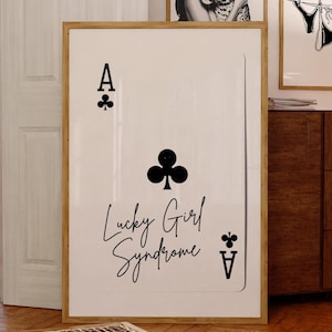 Playing Card Print Lucky Girl Kiss Trendy Girly Wall Art Prints Retro Bar Cart Decor Black Pink White Digital Prints Trendy Printable Art