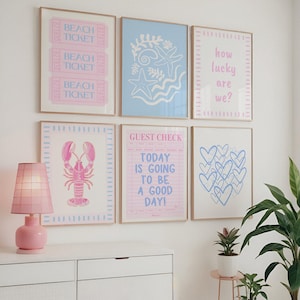 Coastal Print Set of 6 Pastel Pink Coastal Wall Art Digital Prints Coastal Granddaughter Aesthetic Beach Girls Dorm Room Trendy Posters  Art
