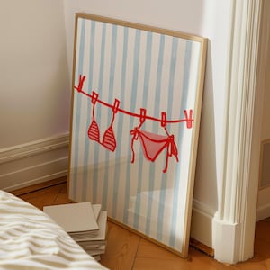 Red Pink Bikini Digital Print Stripe Coastal Girly Beach Print Coastal Granddaughter Preppy Aesthetic Coastal Printable Dorm Room Trendy Art