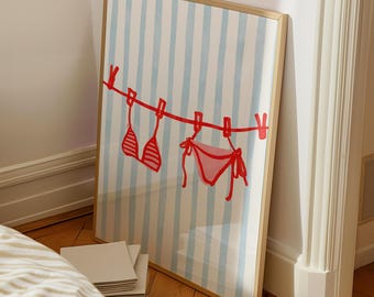 Czerwony Różowy Bikini Cyfrowy Nadruk Paski Nadmorski Dziewczęcy Nadruk Plażowy Nadmorski Wnuczka Preppy Estetyczny Nadmorski Nadruk Do Sypialni Modny Sztuka