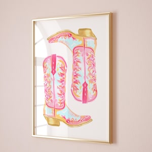 Pink Cowboy Boots Print: Preppy Cowgirl Western Wall Art (Digital Download
